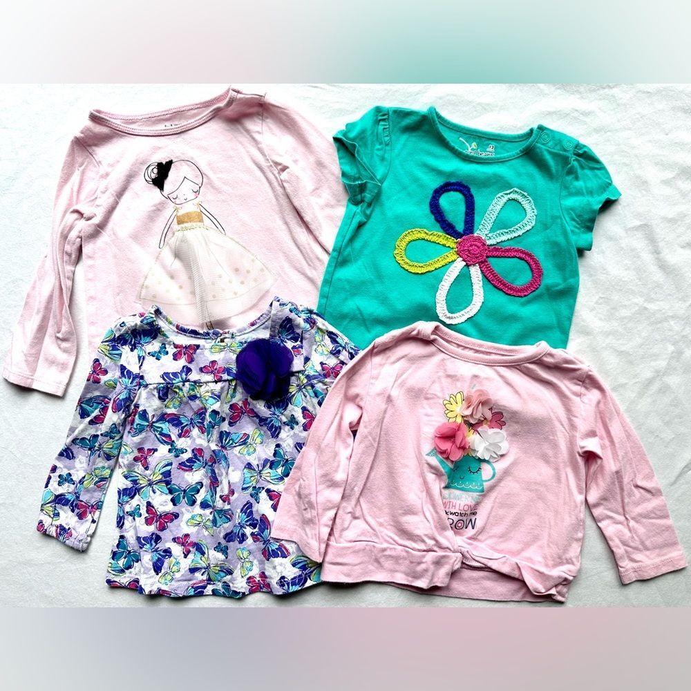 Girls 12M Shirt Lot (4pcs) – Long Sleeve & Short Sleeve Tops